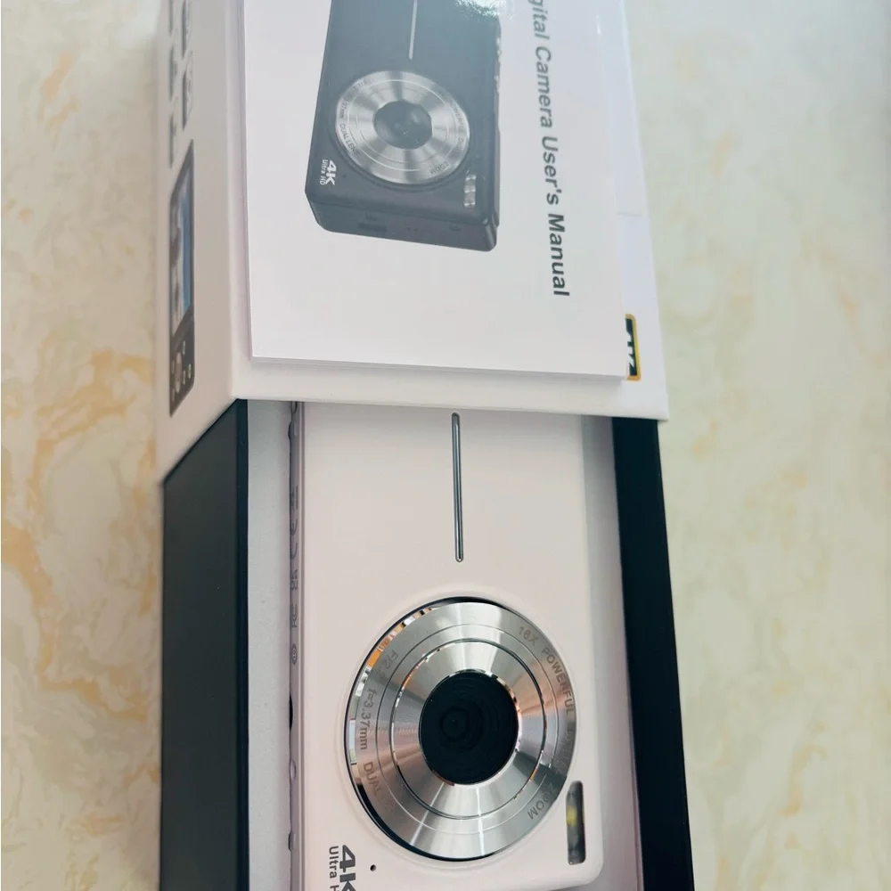 White 4K Compact Digital Camera with LCD Display
